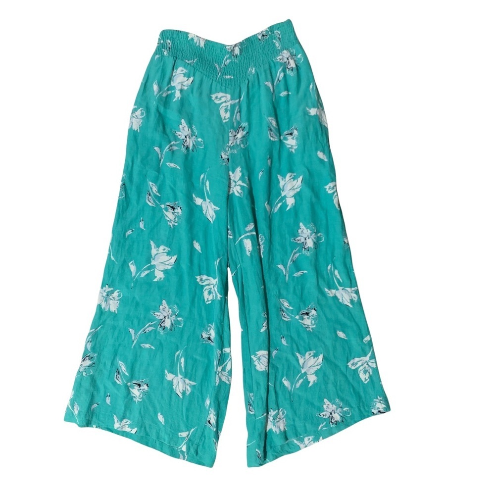 Free People Turquoise Smocked Floral Flowy Pants XS